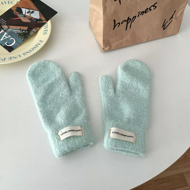 Sarah Express Women's Warm Plush Knitted Mitten Gloves - Faux Cashmere Winter Mittens Mint Green ONESIZE