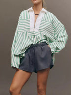 Sarah Express Women's Stripe Half Zip Long Sleeve Swing Top