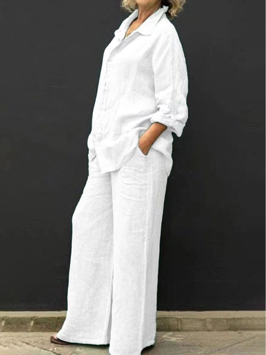 Sarah Express Casual Urban Shirt and Pants Set Long Sleeve Two Piece Matching Outfit