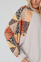 Sarah Express Women's Leopard Contrast V-Neck Long Sleeve Blouse