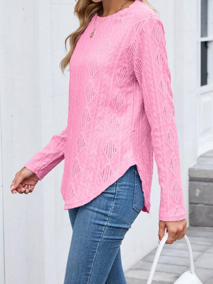 Sarah Express Women's Diamond Pattern Openwork Knit Long Sleeve Top