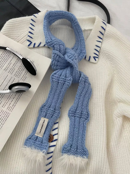 Sarah Express Women's Knitted Plush Trim Scarf Blue One Size