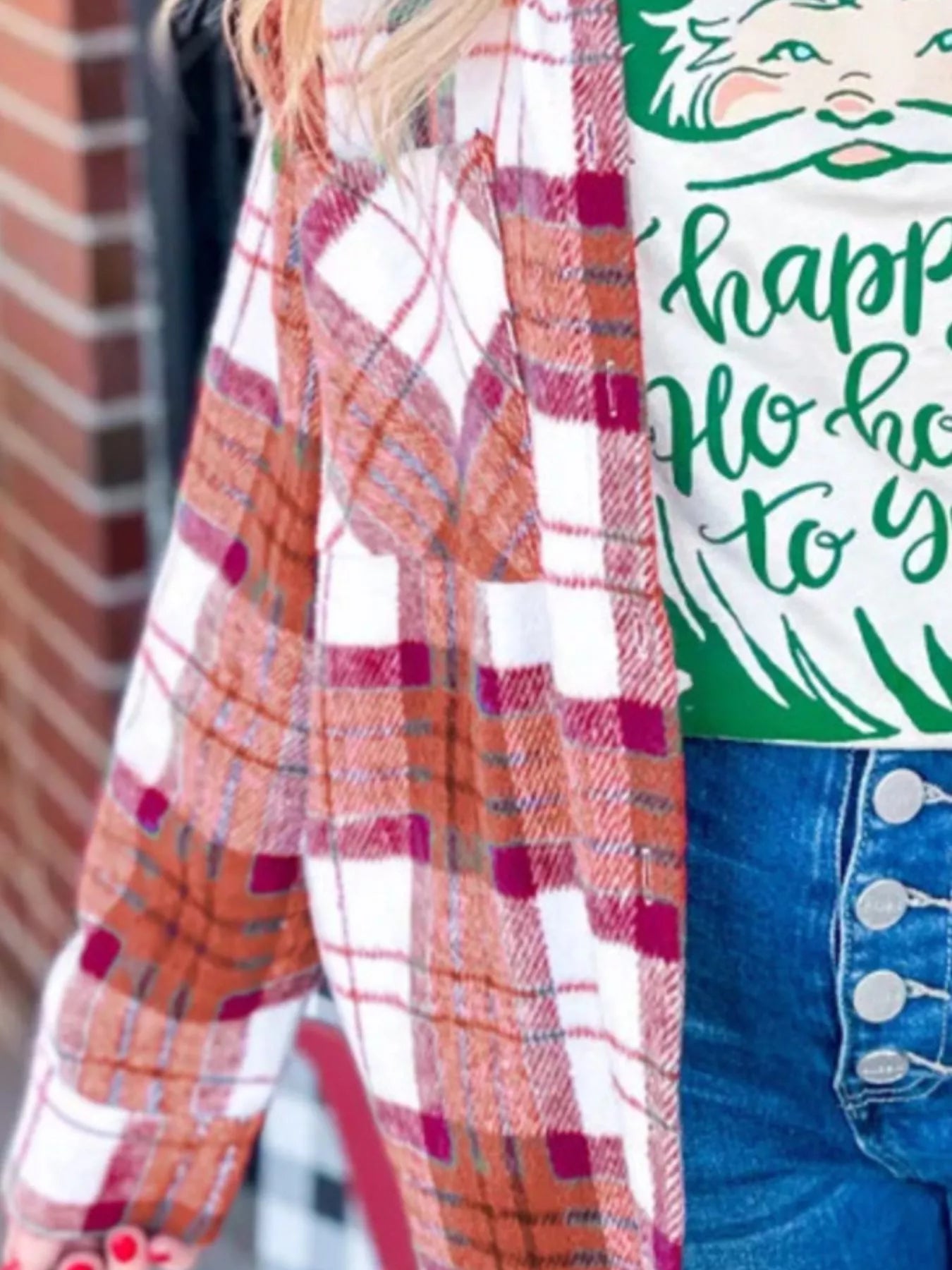 Sarah Express Women's Plaid Button-Down Long Sleeve Shacket