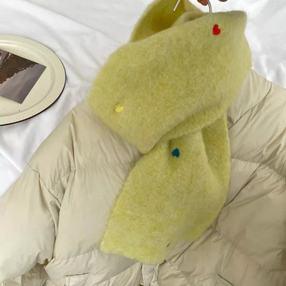 Sarah Express Women's Heart-Embellished Fuzzy Knit Scarf Yellow One Size