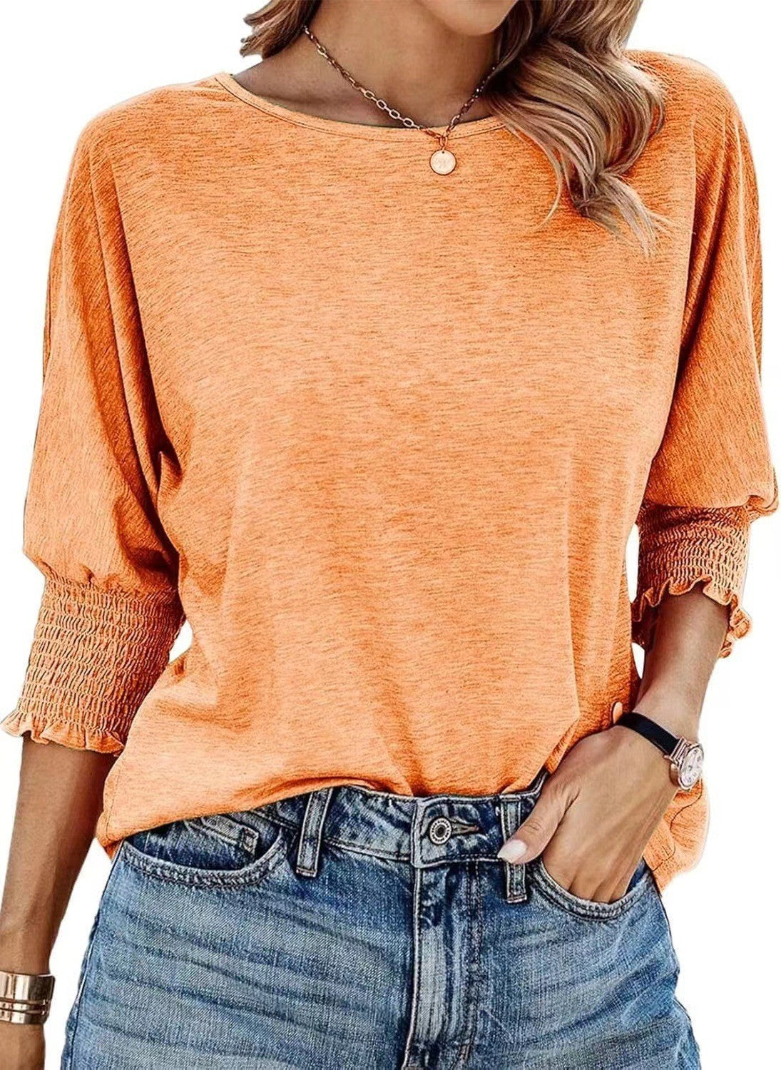 Sarah Express Women's Loose Round Neck T-Shirt Rayon Cotton Blend