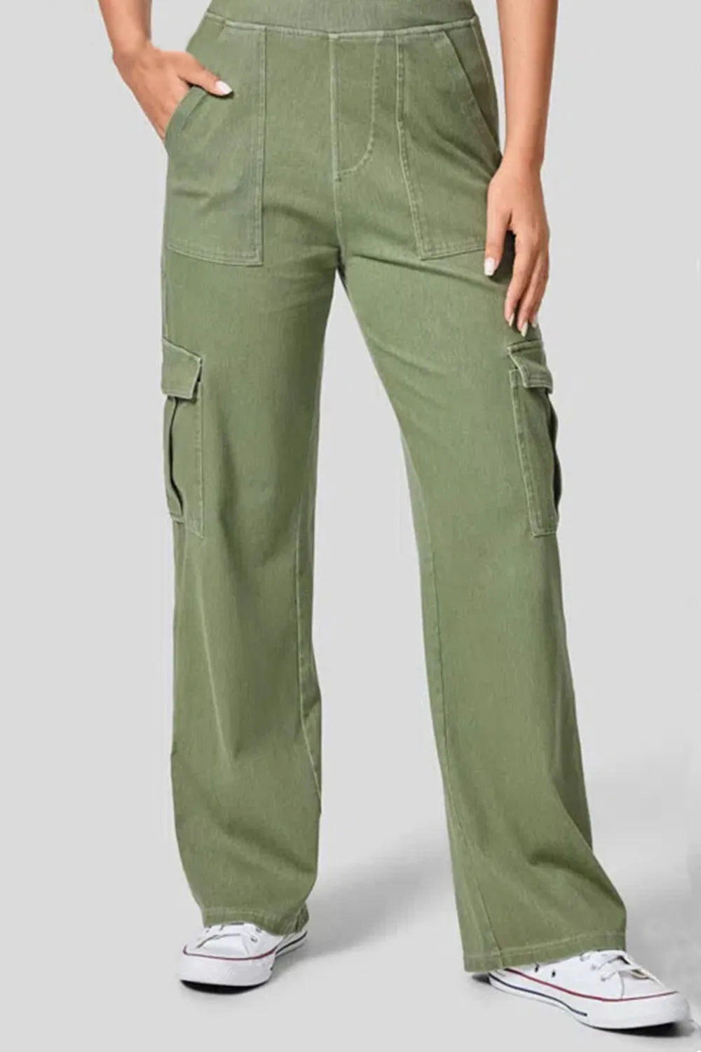 Sarah Express Women's High Waist Straight Leg Cargo Jeans Matcha Green