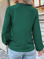 Sarah Express Women's Lace Detail V-Neck Long Sleeve Blouse