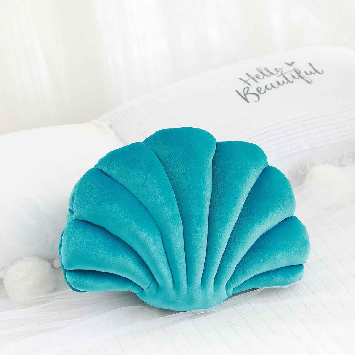 Sarah Express Shell Pillow Cushion - Plush Decorative Throw Pillow for Sofa Bed Home Decor Lake Green