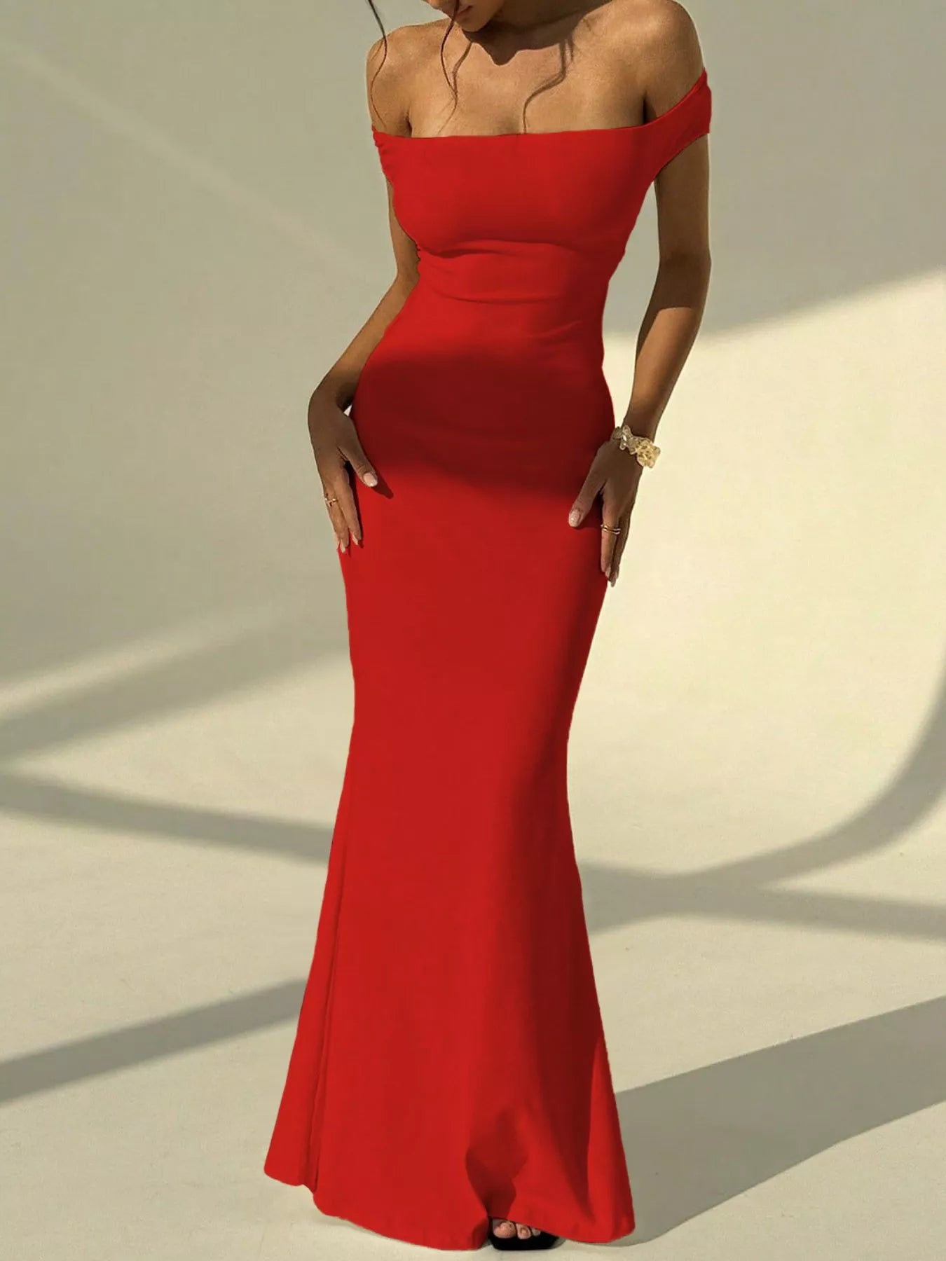 Sarah Express Women's Backless Off-Shoulder Bodycon Mermaid Maxi Dress