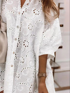 Sarah Express Women's Eyelet Embroidered Button-Down Oversize Shirt