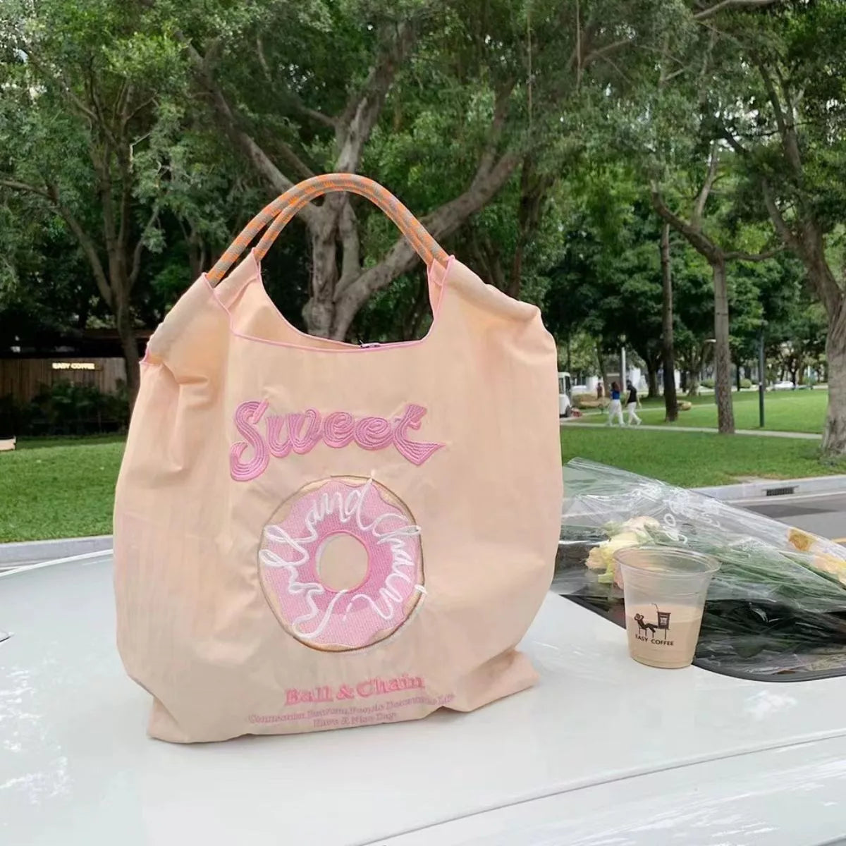 Sarah Express Women's Embroidered Lightweight Canvas Tote Handbag Watermelon pink One Size