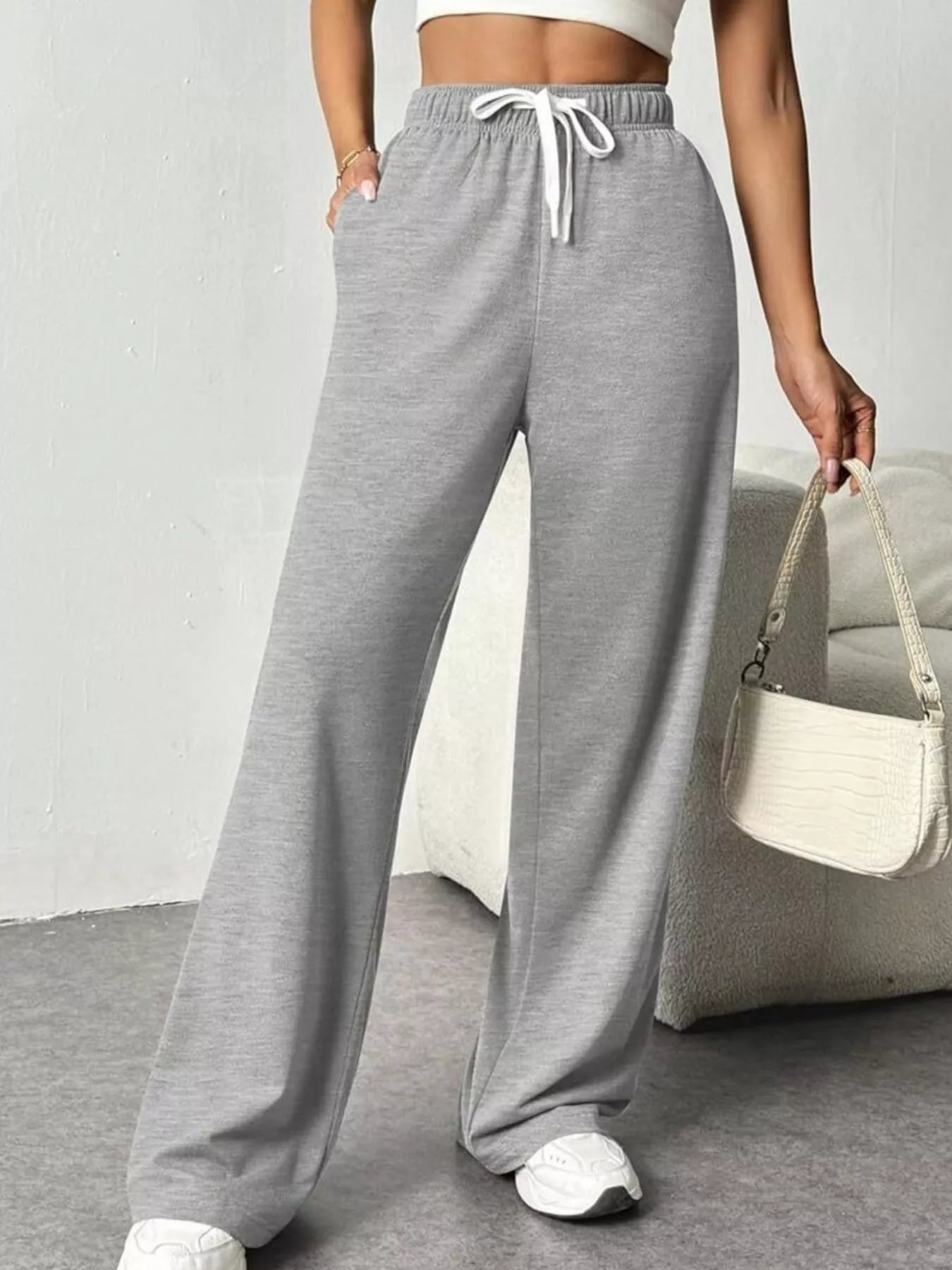 Trendsi Women's Drawstring Wide Leg Pants Gray