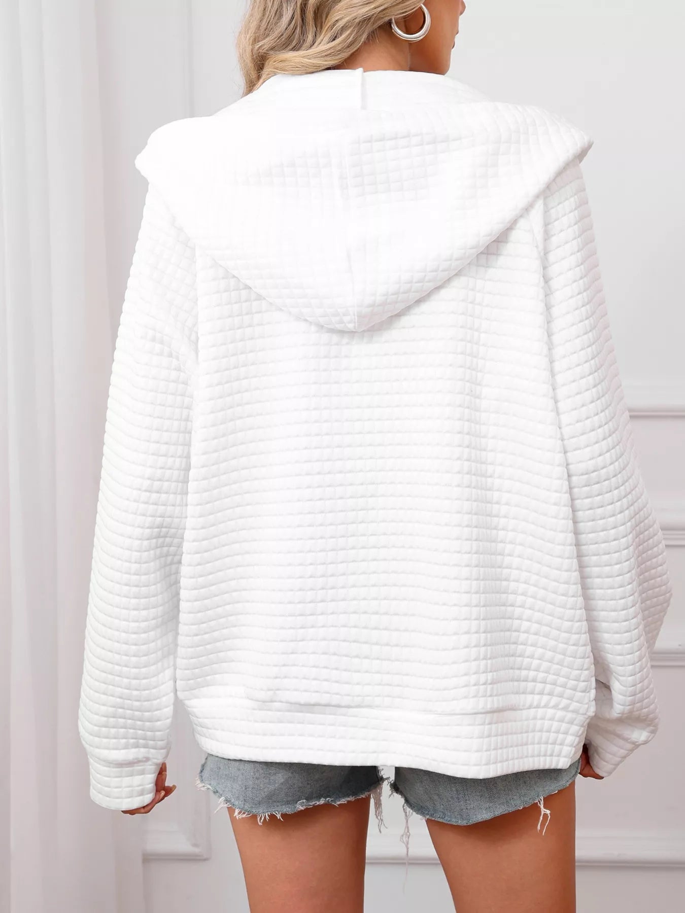 Sarah Express Women's Textured Quilted Zip-Up Hooded Jacket - Plus Size Lightweight Outerwear