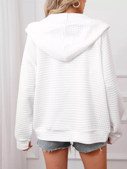 Sarah Express Women's Textured Quilted Zip-Up Hooded Jacket - Plus Size Lightweight Outerwear