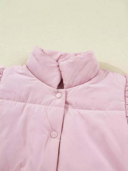 Sarah Express Women's Stand Neck Flutter Sleeve Snap Button Puffer Vest