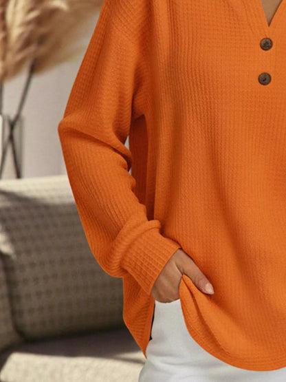 Sarah Express Women's Textured Knit Decor Button Top Plus Size