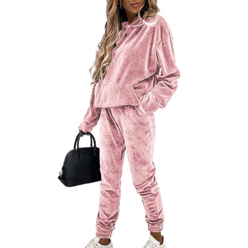 Sarah Express Velvet Hoodie Jogger Set Two-Piece Athleisure Tracksuit