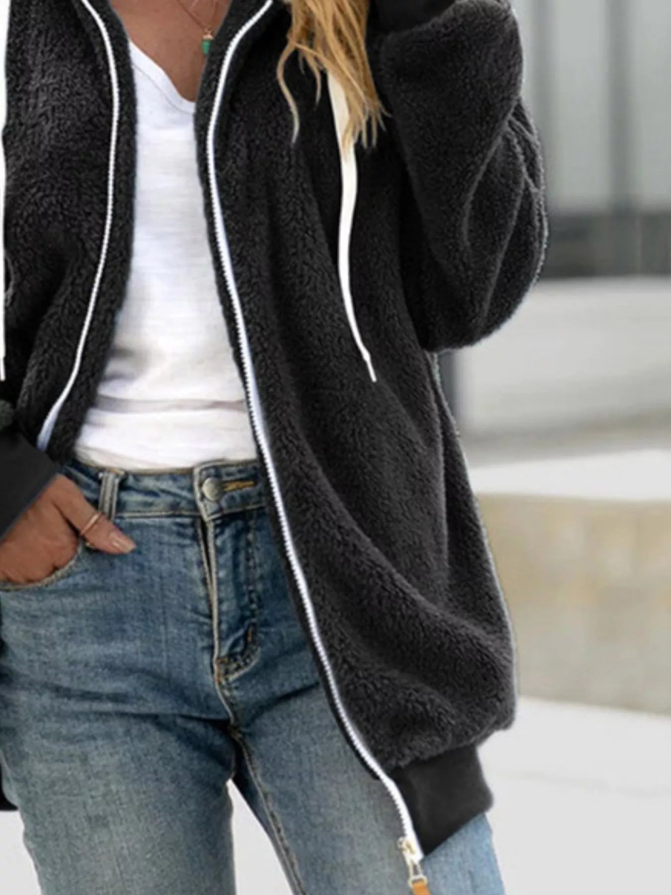 Sarah Express Women's Cozy Fleece Zip-Up Hooded Jacket Plus Size