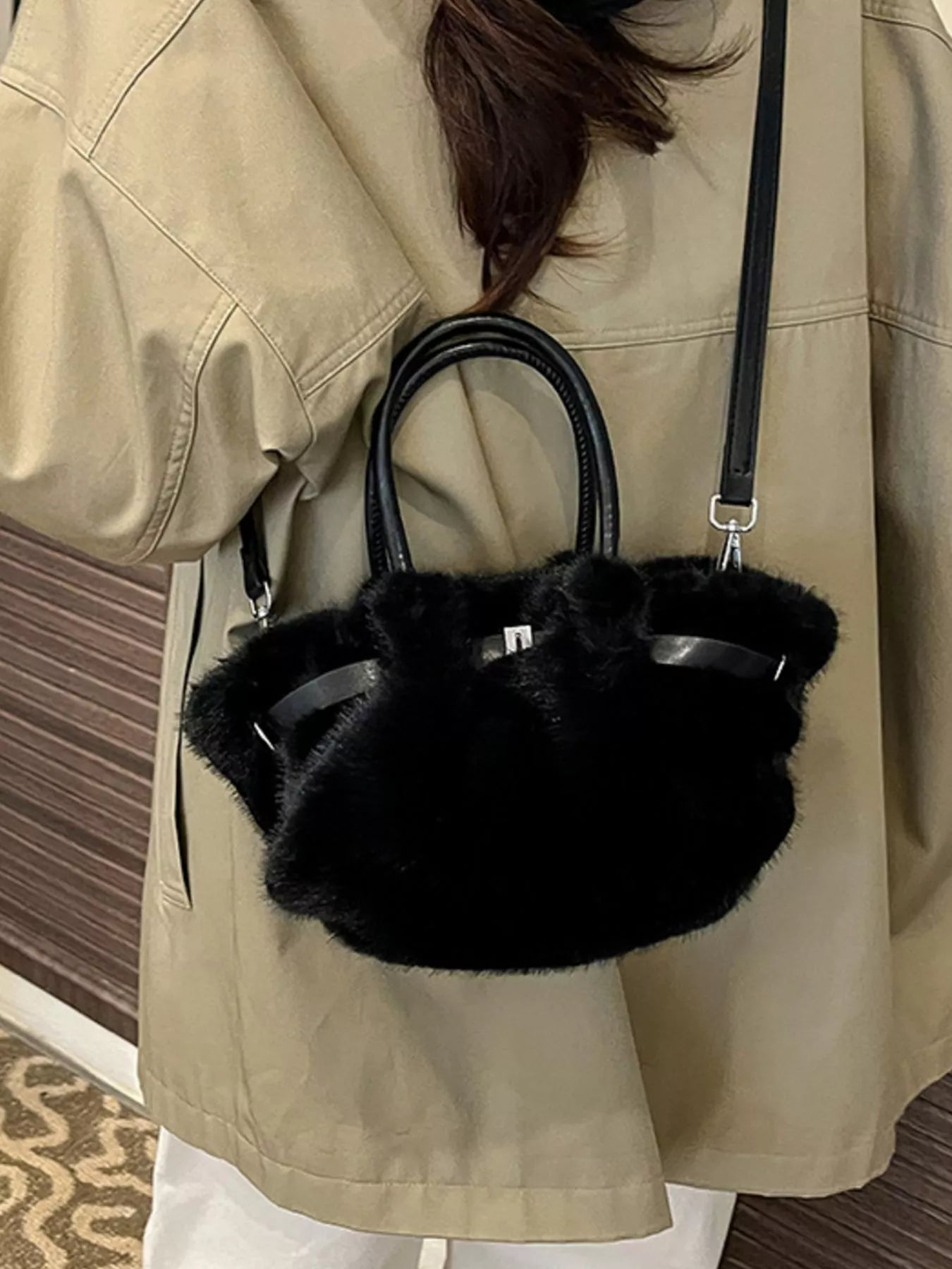 Sarah Express Women's Fluffy Crossbody Bag with Buckle Detail