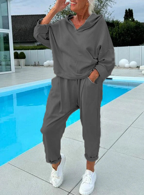 Sarah Express Women's Hooded Sweatshirt Two-Piece Matching Set Loungewear Athleisure