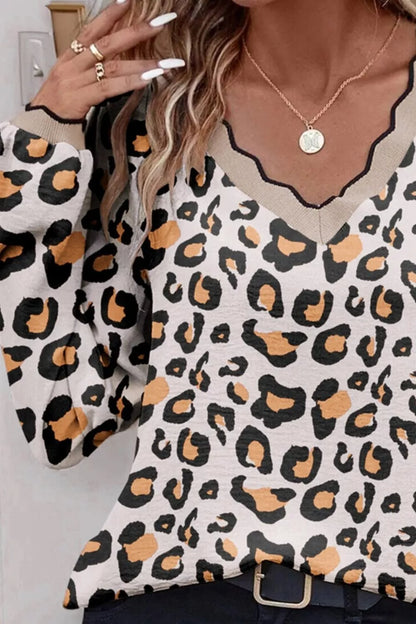 Sarah Express Women's Leopard Print V-Neck Long Sleeve Top