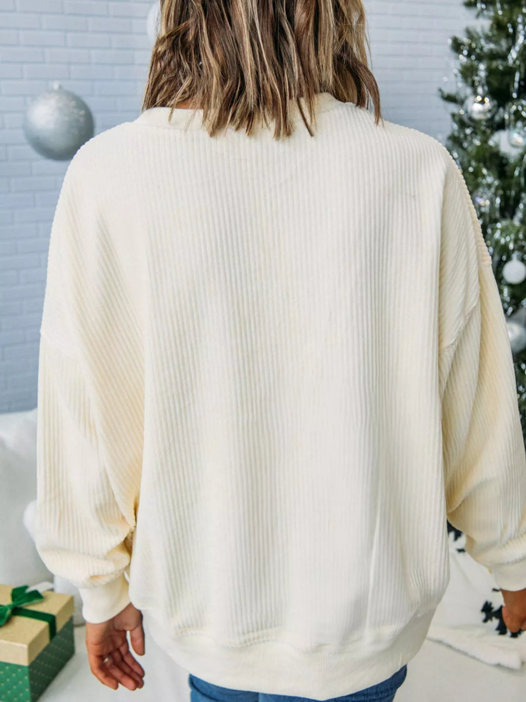 Sarah Express Women's Merry Little Thing Corded Letter Graphic Ribbed Sweatshirt