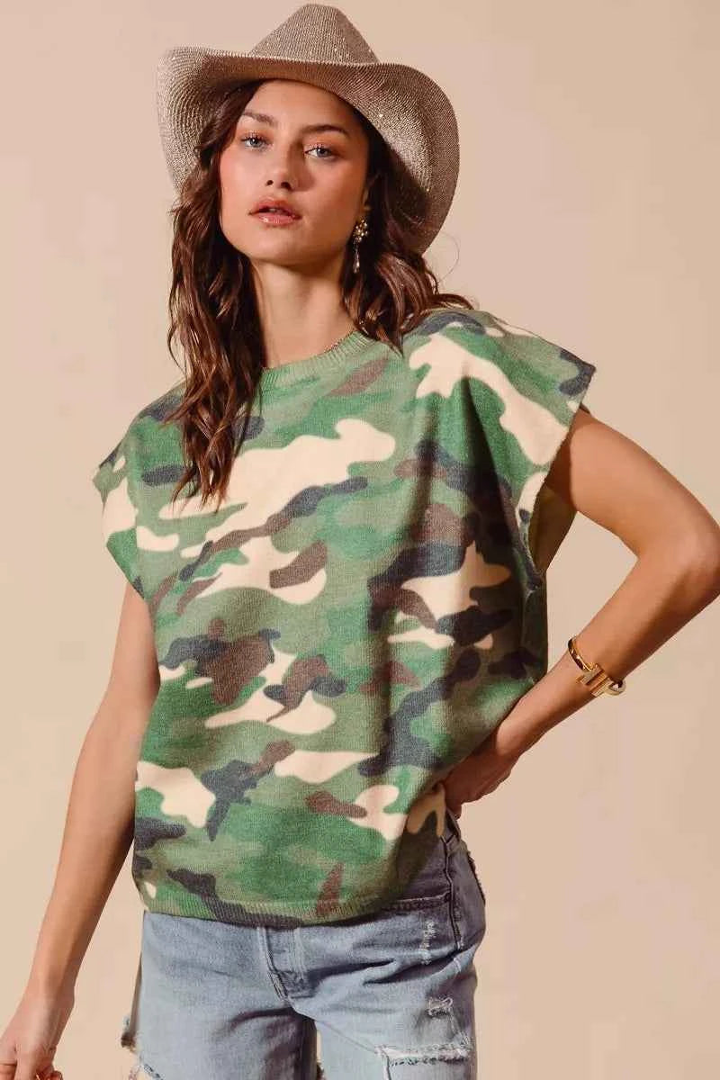 Sarah Express Women's Camouflage Print Dolman Sleeve Sweater Top
