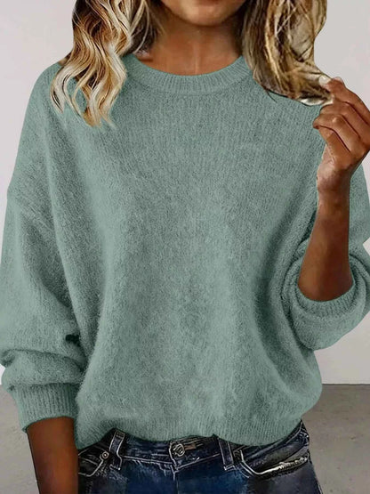 Sarah Express Women's Round Neck Dropped Shoulder Sweater - Plus Size Light Green