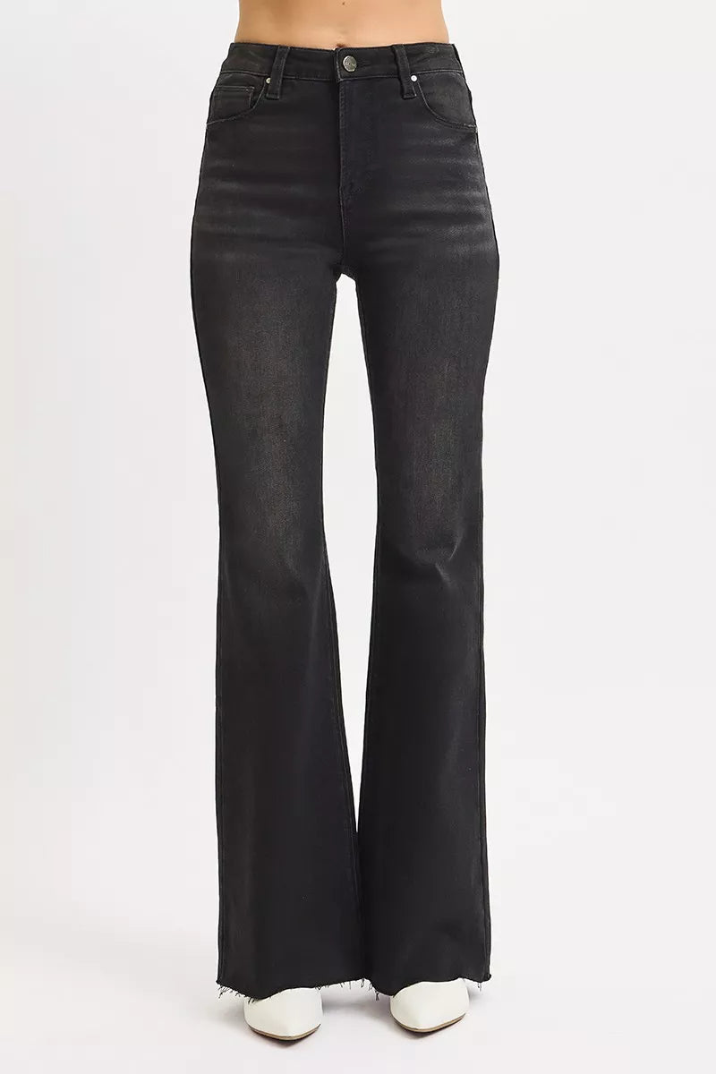 Sarah Express Women’s Plus Size High Rise Raw Hem Flare Jeans
