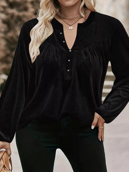 Sarah Express Women's Velvet Balloon Sleeve Blouse