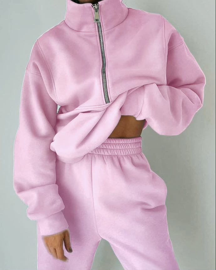 Sarah Express Fleece Sports Casual Three Piece Set Athleisure