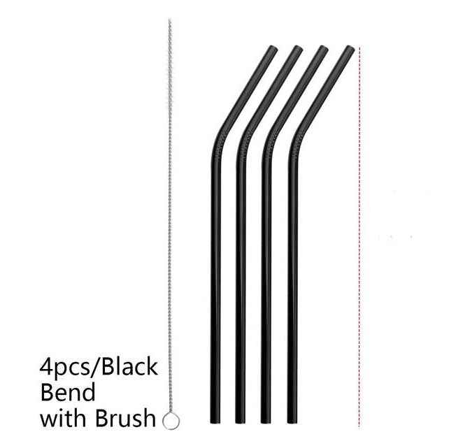 Sarah Express Colorful Reusable Stainless Steel Straws Set - Food Grade Stainless Steel Drinking Straws with Cleaning Brush Black BEND