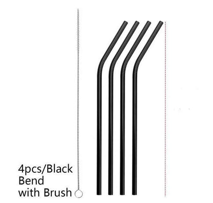 Sarah Express Colorful Reusable Stainless Steel Straws Set - Food Grade Stainless Steel Drinking Straws with Cleaning Brush Black BEND