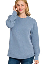 Sarah Express Women’s Plus Size Raised Rib Long Sleeve Top Casual All-Season