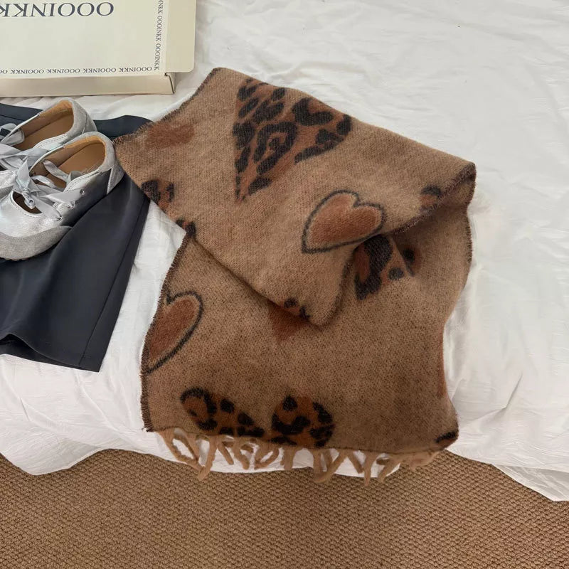 Sarah Express Leopard Heart Print Scarf - Warm Winter Scarf for Women