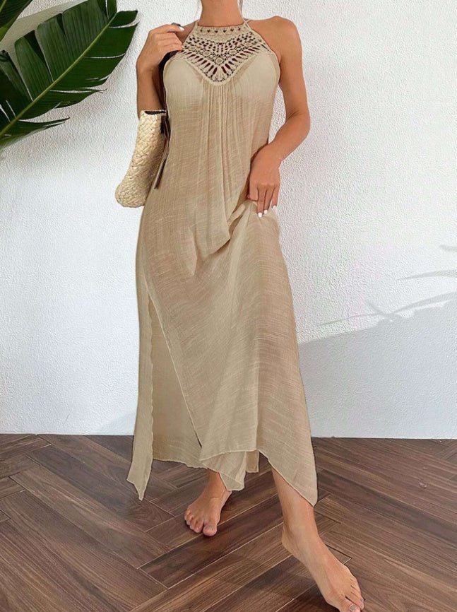 Sarah Express Women's Halter Neck Hollow Out Maxi Dress Swimsuit Cover Up