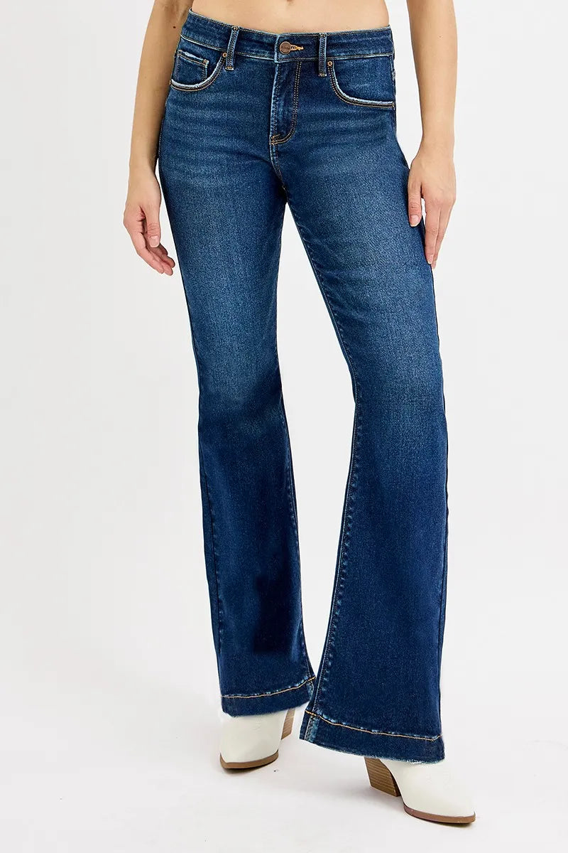 Sarah Express Women’s Plus Size Tummy Control Mid Rise Flare Jeans
