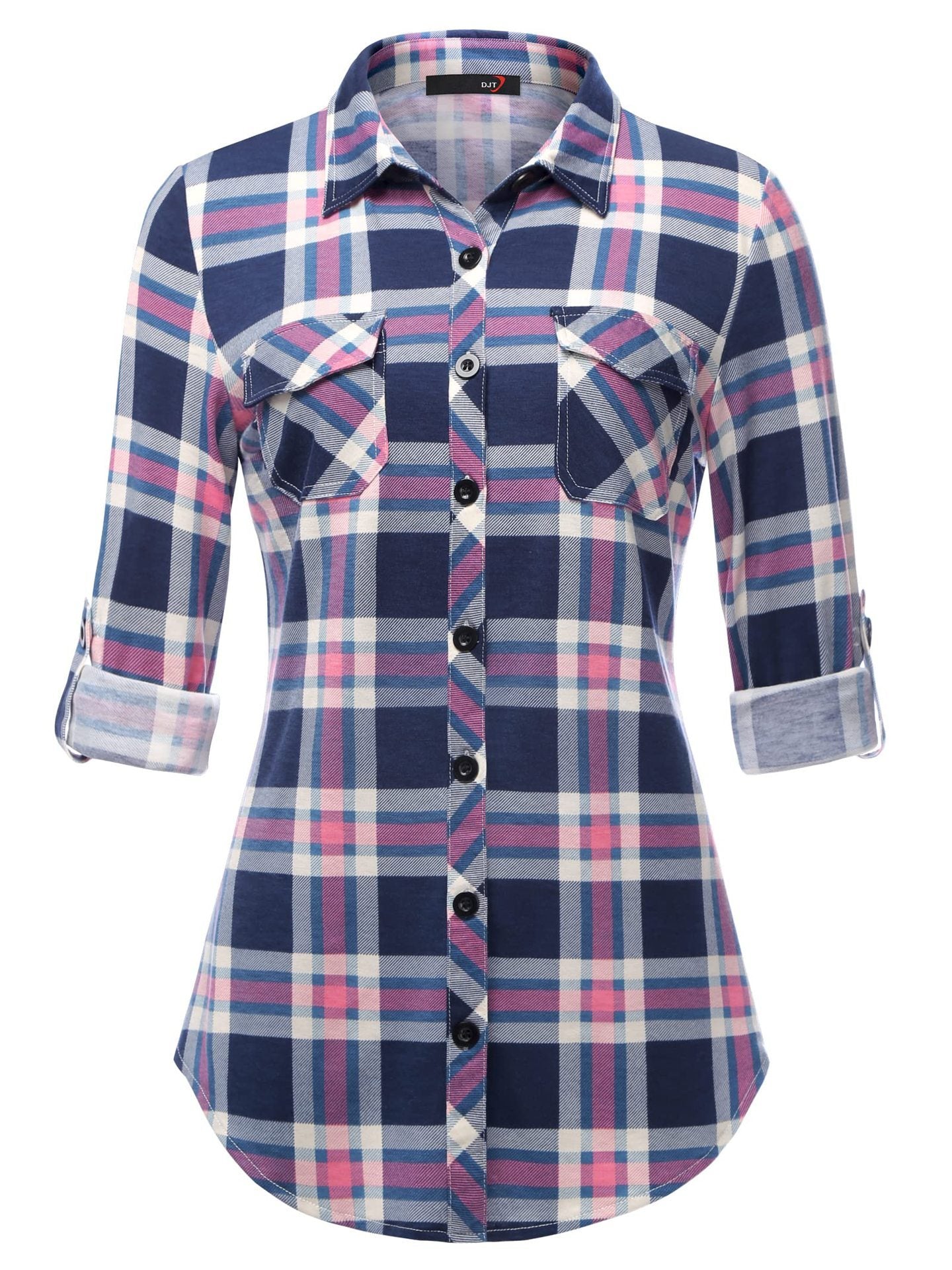 Sarah Express Women's Plaid Button Front Shirt Long Sleeve Casual Cardigan