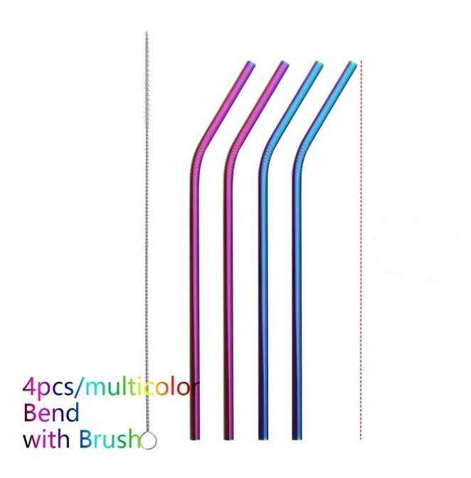 Sarah Express Colorful Reusable Stainless Steel Straws Set - Food Grade Stainless Steel Drinking Straws with Cleaning Brush Multicolor BEND