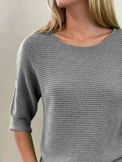 Sarah Express Women's Ribbed Knit Round Neck Sweater - Plus Size Available
