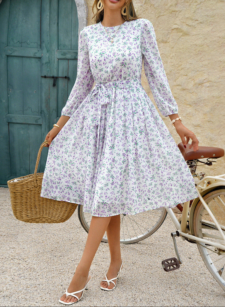 Sarah Express Women's Polka Dot Maxi Dress Long Puff Sleeve High Waist A-Line