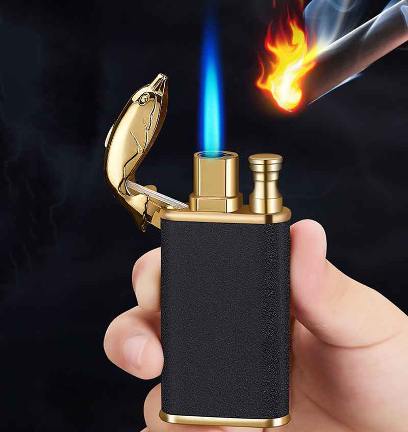 Sarah Express Blue Flame Metal Lighter - Windproof Butane Lighter with Dolphin Dragon Design