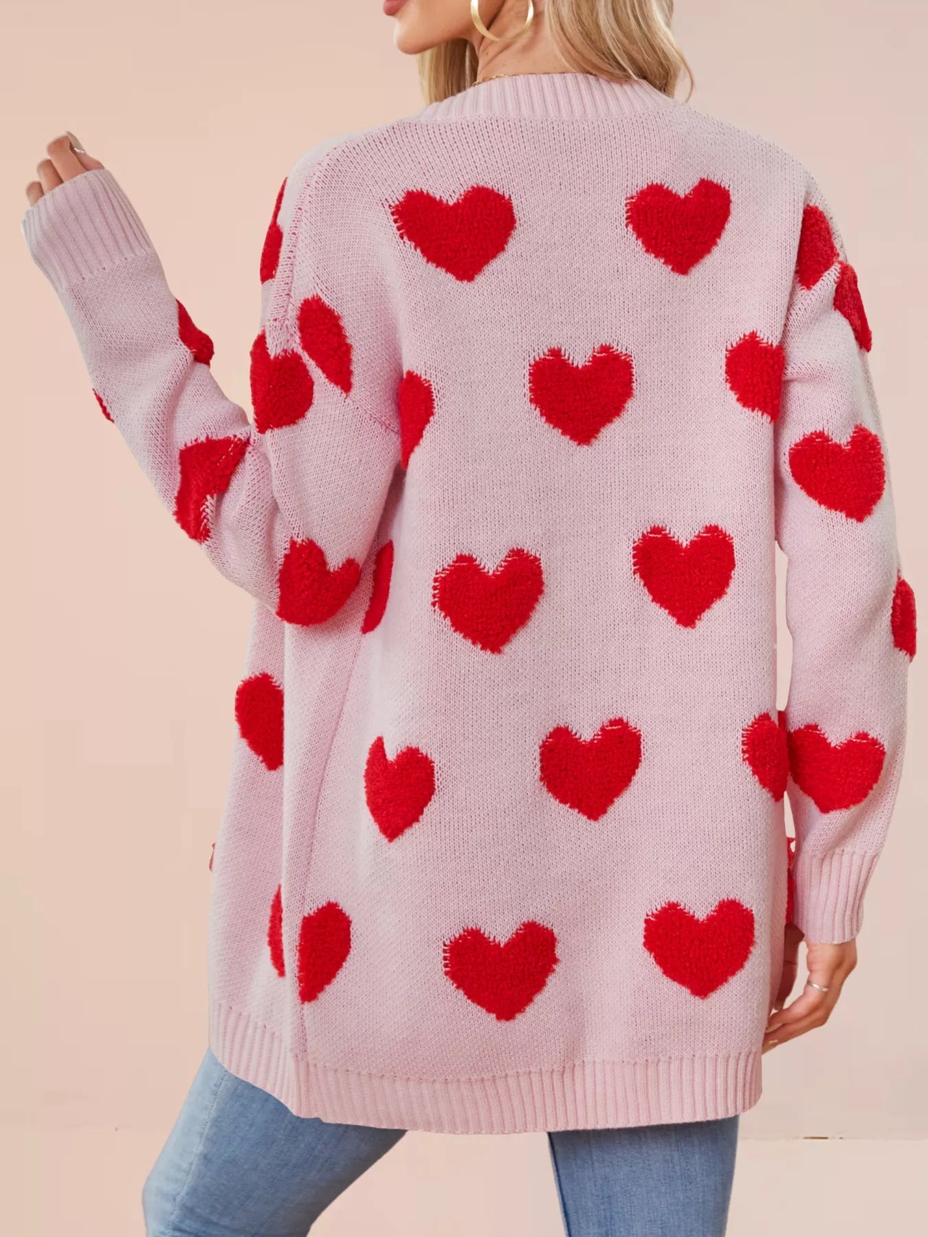 Sarah Express Women's Heart Pattern Knit Button-Up Cardigan
