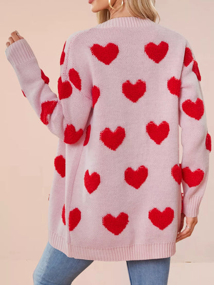 Sarah Express Women's Heart Pattern Knit Button-Up Cardigan
