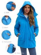 Sarah Express Women's Hooded Mid-Length Windproof Outerwear Plus Size