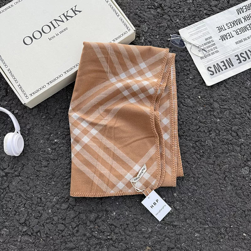 Sarah Express Women's Classic Plaid Scarf - Soft Polyester Winter Wrap Khaki ONESIZE