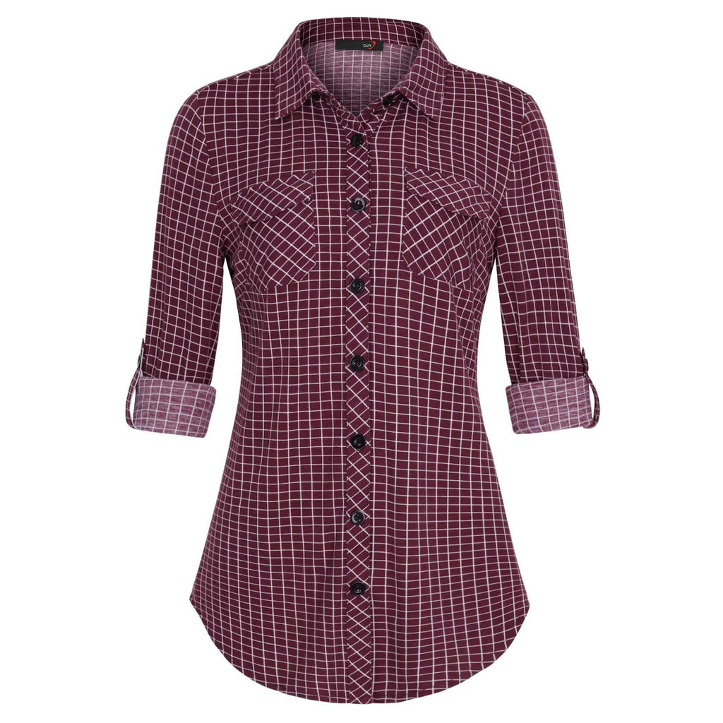 Sarah Express Women's Plaid Button Front Shirt Long Sleeve Casual Cardigan
