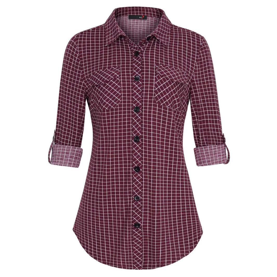 Sarah Express Women's Plaid Button Front Shirt Long Sleeve Casual Cardigan