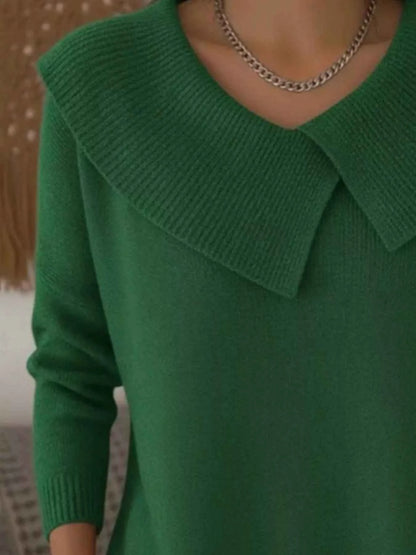 Sarah Express Women's Plus Size Solid Color Ribbed Hem Sweater - Casual Knitwear Top