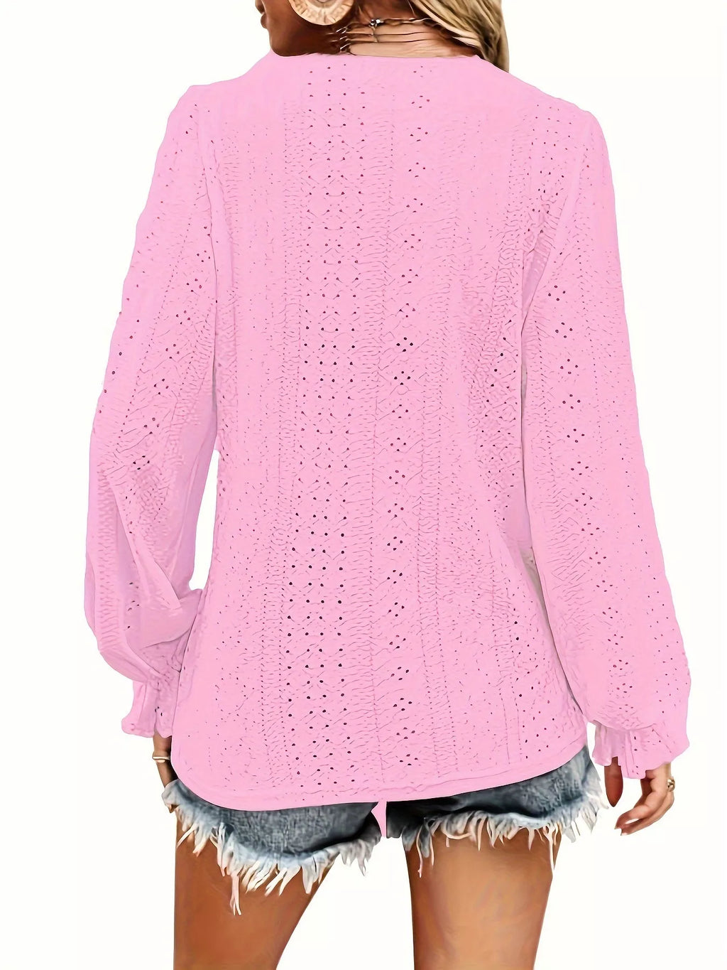 Sarah Express Women's Plus Size Eyelet V-Neck Flounce Sleeve Blouse